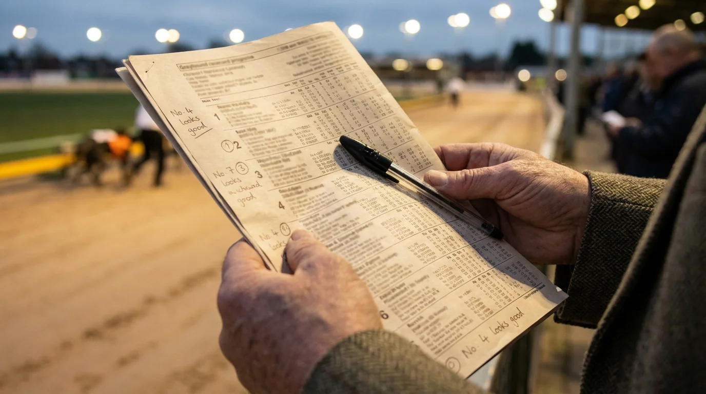 Greyhound racecard showing trap numbers and finishing positions at Monmore